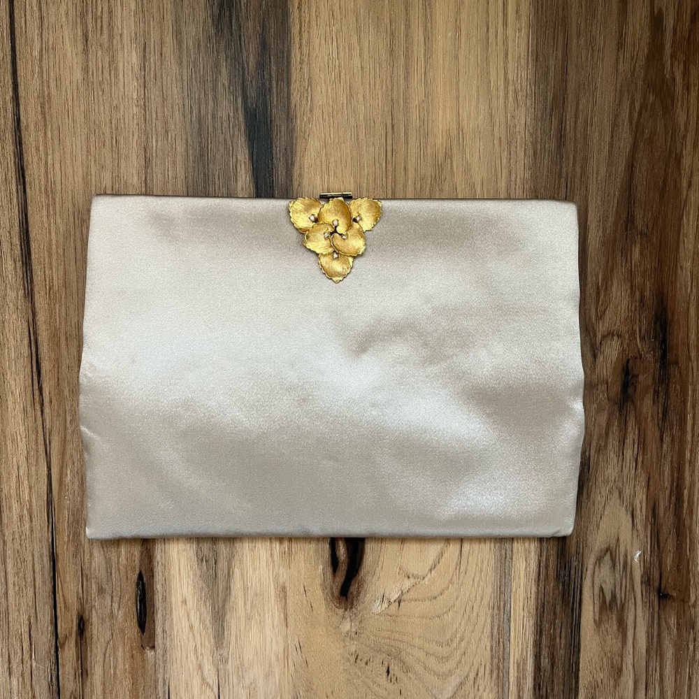 I Magnin & Co Vintage Satin Koret evening clutch w change purse & mirror